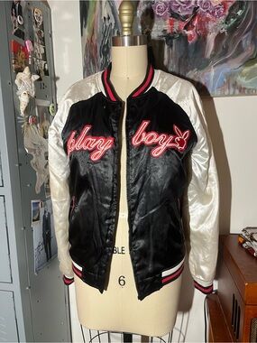 Vintage Playboy Embroidered Satin Bomber Jacket